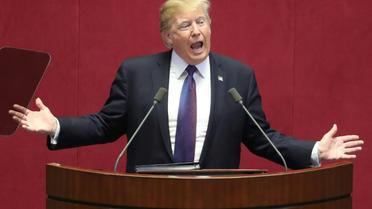 Donald Trump lors de son discours devant l'Assemblée nationale de Corée du sud, le 8 novembre 2017 [Laurent FIEVET, Lee Jin-man / AFP]
