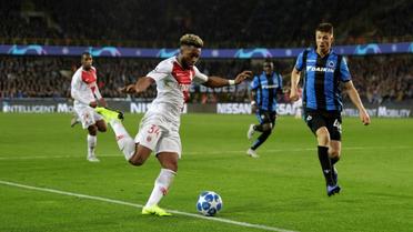 L'attaquant de Monaco Moussa Sylla (g) contre Bruges en Ligue des champions, le 24 octobre 2018 à Bruges   [Thomas SAMSON / AFP]