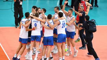Les Serbes battent les Français 3-2 en demi finale de l'Euro de volley le 27 septembre 2019 [MARTIN BUREAU / AFP]