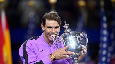 Rafael Nadal après sa victoire contre Daniil Medvedev en finale de l'US Open, le 8 septembre 2019 à New York [Johannes EISELE / AFP]
