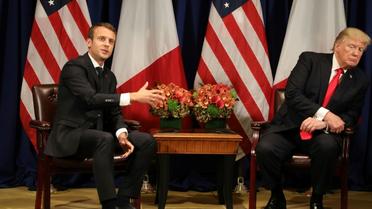 Les présidents français Emmanuel Macron (g) et américain Donald Trump, le 18 septembre 2017 à New York [ludovic MARIN / AFP]