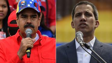 Combinaison de photos montrant Nicolas Maduro et Juan Guaido s'adressant à leurs partisans respectifs le 2 février 2019 [Yuri CORTEZ, Juan BARRETO / AFP]