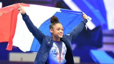 La gymnaste française Mélanie De Jesus Dos Santos championne d'Europe du concours général à Szczecin en Pologne le 12 avril 2019 [Janek SKARZYNSKI / AFP]
