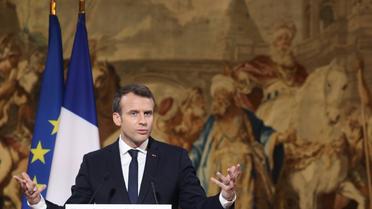 Emmanuel Macron s'adresse à la presse diplomatique à l'Elysée le 4 janvier 2018 [LUDOVIC MARIN / AFP]