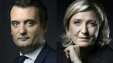COMBO de photographies avec à gauche le vice-président du FN Florian Philippot, le 13 mai 2016 à Paris et la présidente du Front national Marine Le Pen le 17 octobre 2016 à Nanterre [JOEL SAGET / AFP/Archives]