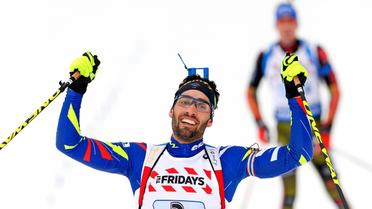 Le biathlète français Martin Fourcade, lors de la victoire en relais mixte aux Mondiaux à Oslo, le 3 mars 2016 [JONATHAN NACKSTRAND / AFP]