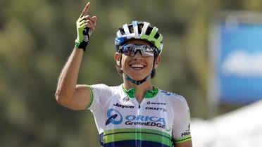 Le coureur colombien Esteban Chaves célèbre sa victoire lors de la 6e étape du Tour de Californie le 16 mai 2014 à Wrightwood, Californie [Ezra Shaw / AFP]