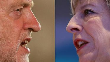 La Première ministre britannique Theresa May (d) et son adversaire Jeremy Corbyn (g) [Daniel LEAL-OLIVAS, Dan Kitwood / AFP/Archives]