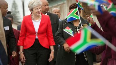 La Première ministre britannique Theresa May, en visite au Cap, en Afrique du Sud, le 28 août 2018 [Rodger BOSCH / POOL/AFP]