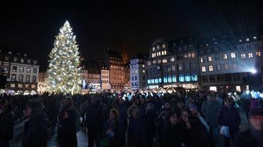 La foule devant un sapin de Noël à Strasbourg pour l'ouverture du marché de Noël le 28 novembre 2014 [FREDERICK FLORIN / AFP/Archives]