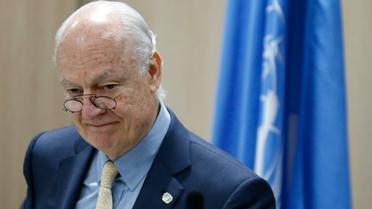 L'envoyé spécial de l'ONU sur la Syrie, Staffan de Mistura, le 26 avril à Genève [Denis Balibouse / POOL/AFP]