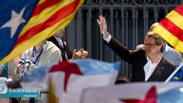 Le président sortant de la Catalogne, l'indépendantiste Artur Mas, revendique la victoire de son camp, le 27 septembre 2015 à Barcelone [Jorge Guerrero / AFP]