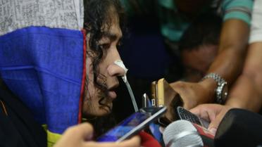 La militante indienne des droits de l'Homme, Irom Sharmila, le 9 août 2016 à Imphal en Inde [Biju BORO / AFP]