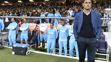 L'entraîneur de Marseille Michel (d) en L1 contre Toulouse au Stadium Municipal, le 23 septembre 2015 [Pascal Pavani / AFP/Archives]