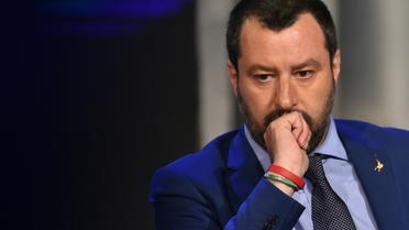 Le ministre italien de l'Intérieur Matteo Salvini sur le plateau de la Rai 1, le 20 juin 2018 à Rome [Andreas SOLARO / AFP]