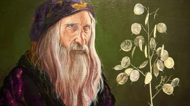 Détail d'une peinture du professeur Dumbledore dans l'exposition "Harry Potter: A History of Magic", à Londres le 18 octobre 2017 [NIKLAS HALLE'N / AFP]