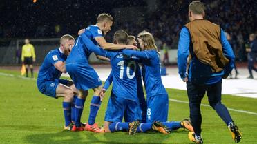 Les Islandais, vainqueurs sans forcer du Kosovo à Reykjavik, arrachent une qualification historique au Mondial, le 9 octobre 2017 [Haraldur Gudjonsson / AFP]