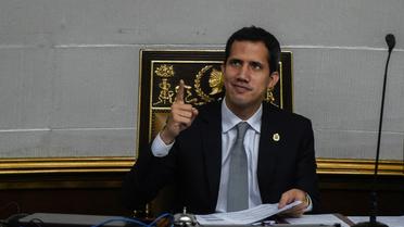 Juan Guaido, à la tête de l'Assemblée nationale et autoproclamé président par intérim, reconnu par une cinquantaine de pays, le 26 mars 2019 à Caracas [Federico PARRA / AFP]