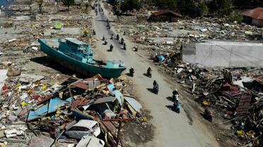Vue aérienne de Palu, sur l'île des Célèbes en Indonésie, le 1er octobre 2018 après un séisme et le passage d'un tsunami [JEWEL SAMAD / AFP]