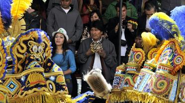 Le président bolivien Evo Morales au carnaval d'Oruro, le 6 février 2016 [AIZAR RALDES / AFP]