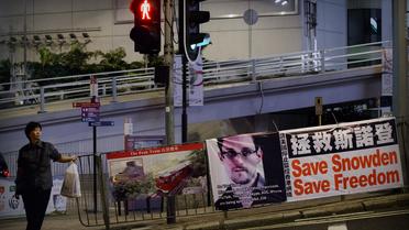 Affiche de soutien à Edward Snowden, à Hong Kong le 17 juin 2013 [Philippe Lopez / AFP/Archives]