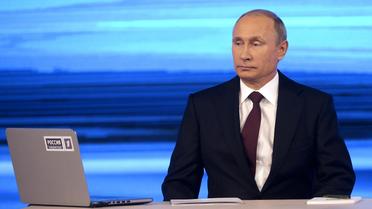 Vladimir Poutine lors de sa séance de questions-réponses télévisées  le 17 avril 2014 à Moscou  [Alexei Nikolsky  / Ria-Novosti/AFP]