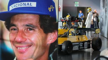 Une photo montre Ayrton Senna pour l'exposition qui lui est consacrée à l'occasion du 20e anniversaire de sa mort, à Imola, le 1er mai 2014 [Mauro Monti / AFP]
