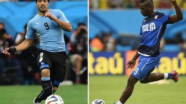 Photomontage des attaquant uruguayen Luis Suarez (g) et italien Mario Balotelli  [Ben Stansall, Daniel Garcia / AFP/Archives]