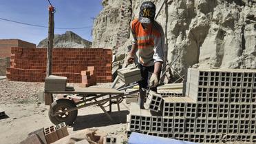 Sergio, qui assemble des briques depuis l'âge de 8 ans, travaille le 7 mai 2014 dans une fabrique artisanale, près de La Paz [AIZAR RALDES / AFP]