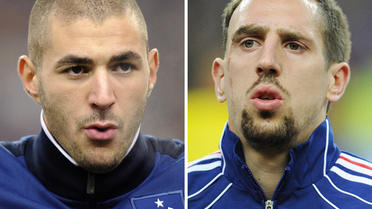 Combinaison de photos montrant les footballeurs internationaux français Karim Benzema (g) et Franck Ribéry [ / AFP/Archives]