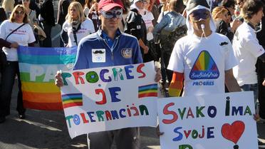 La Gay Pride à Podgorica, au Monténégro, le 20 octobre 2013 [Savo Prelevic / AFP]