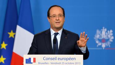 Le président François Hollande lors de sa conférence de presse de clôture d'un sommet européen à Bruxelles le 25 octobre 2013 [Eric Feferberg / AFP]