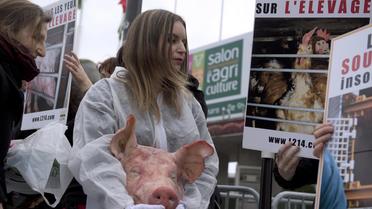 Des activistes "vegan" manifestent à Paris le 22 février 2014 [Alain Jocard / AFP/Archives]