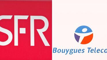 Montage photo avec les logos des opérateurs de téléphonie mobile SFR et Bouygues Telecom [- / AFP/Archives]