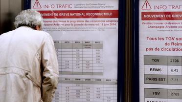 Un usager de la SNCF cherche des informations à la veille de la grève nationale, le 10 juin 2014 à la gare de l'Est [Pierre Andrieu / AFP]
