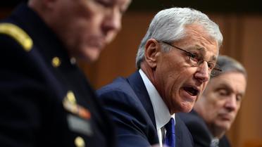 Le secrétaire américain à la Défense Chuck Hagel (c) à Washington le 5 mars 2014 [Jewel Samad / AFP/Archives]