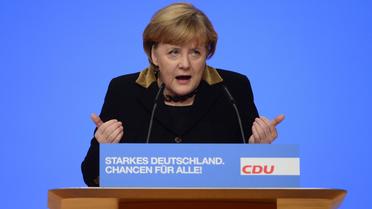 La Chancelière Angela Merkel fait un discours au congrès de la CDU, le 4 décembre 2012 à Hanovre [John Macdougall / AFP]