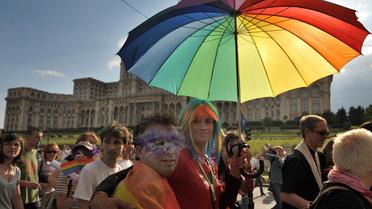 Manifestation d'homosexuels le 24 mai 2008 à Bucarest [Daniel Mihailescu / AFP/Archives]