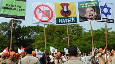 Manifestation à Jakarta lancée à l'appel du parti islamique PKS contre le film islamophobe américain, le 30 septembre 2012 [Adek Berry / AFP]