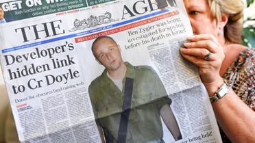 Ben Zygier, alias Monsieur X retrouvé pendu dans une prison en Israël, en Une du quotidien Australien The Age, le 14 février 2013 [William West / AFP]