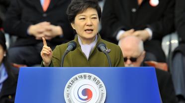La nouvelle présidente de la Corée du Sud, Park Geun-Hye, prononce son discours d'investiture, le 25 février 2013 à Séoul [Jung Yeon-Je / AFP]