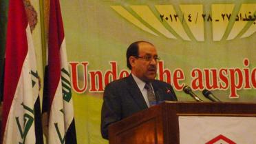 Le Premier ministre irakien, Nouri al-Maliki, s'exprime lors d'une conférence le 27 avril 2013 à Bagdad [Salam Faraj / AFP]