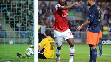 L'attaquant ivoirien d'Arsenal Gervinho, buteur contre Montpellier, en Ligue des champions, le 18 septembre 2012 à La Mosson. [Anne-Christine Poujoulat / AFP]