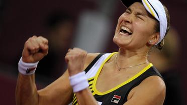 La Russe Nadia Petrova exulte après sa victoire en finale du Masters bis face à la Danoise Caroline Wozniacki à Sofia, le 4 novembre 2012. [Nikolay Doychinov / AFP]