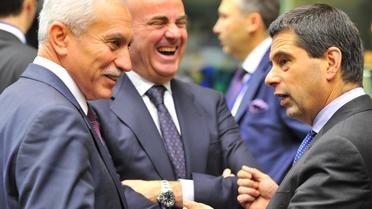 (De g. à d.) Les ministres chypriote, espagnol et portugais des Finances lors de la réunion EcoFin de Bruxelles, le 12 décembre 2012 [Georges Gobet / AFP]