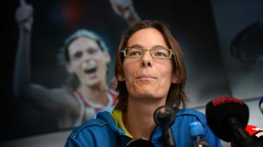 La Belge Tia Hellebaut, championne olympique de saut en hauteur à Pékin en 2008, à Paal, le 6 mars 2013 [Yorick Jansens / Belga/AFP]