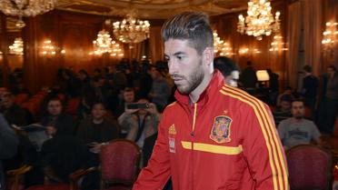 Le défenseur Sergio Ramos lors d'une conférence de presse à l'hôtel de la sélection espagnole, le 25 mars 2013 à Paris [Franck Fife / AFP]