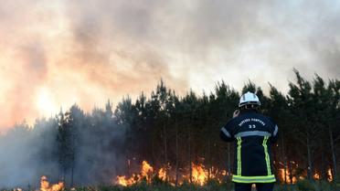 Feux de forêt à Cissac-Médoc, dans le sud-ouest de la France, le 20 avril 2017 [MEHDI FEDOUACH / AFP]