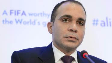 FIFA presidential contender Prince Ali bin al Hussein gestures during a press conference on February 11, 2016 at the Geneva press club. [FABRICE COFFRINI / AFP]