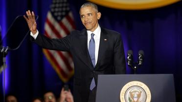 Le président Barack Obama durant son discours d'adieux à Chicago, le 10 janvier 2017 [Joshua LOTT / AFP]